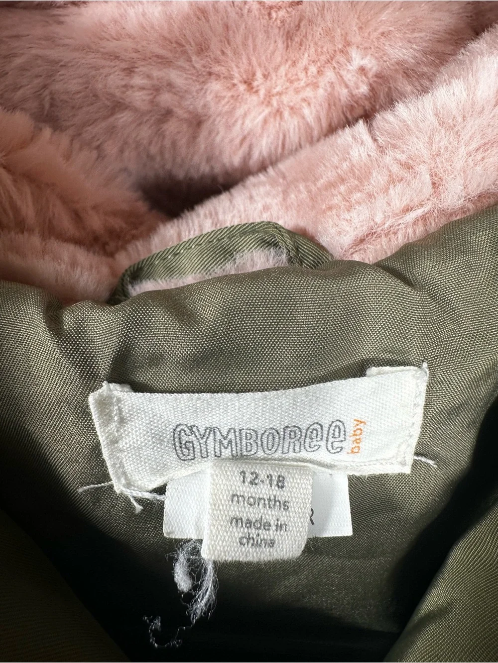 G1. Gymboree Girls Olive Green Pink Faux Fur Hooded Parka Jacket Fall 2018